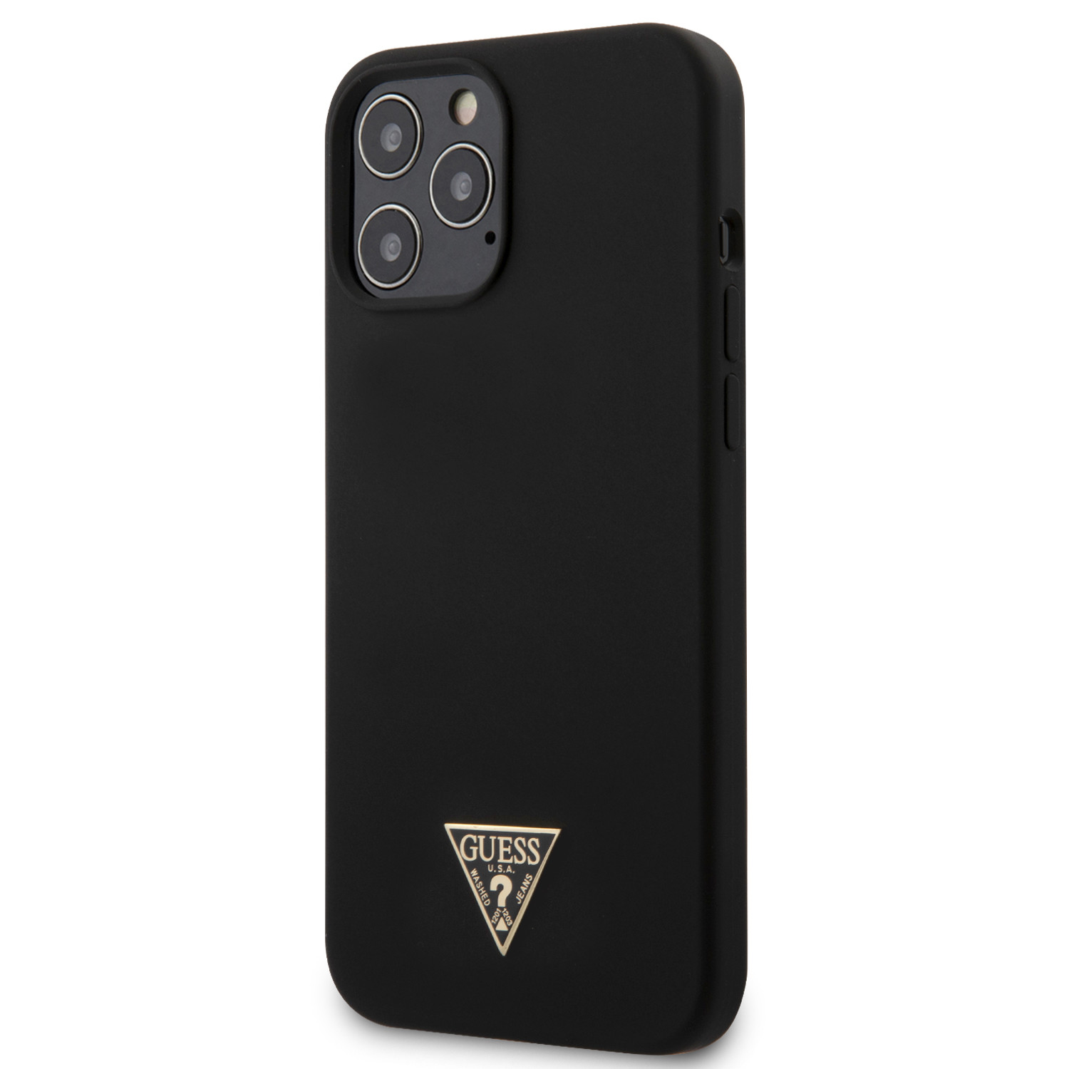 Husa Cover Guess Silicone Metal Triangle pentru iPhone 12 Pro Max Black thumb