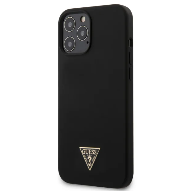 Husa Cover Guess Silicone Metal Triangle pentru iPhone 12 Pro Max Black