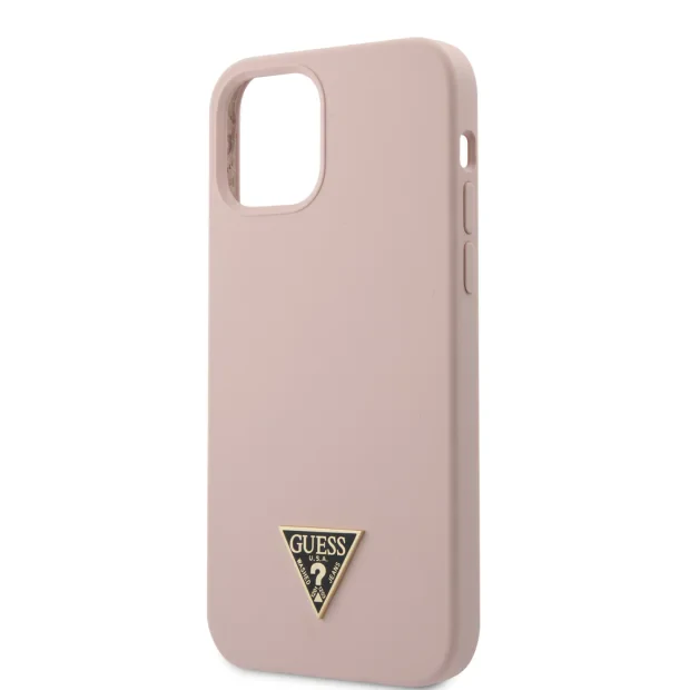 Husa Cover Guess Silicone Metal Triangle pentru iPhone 12 Pro Max Light Pink