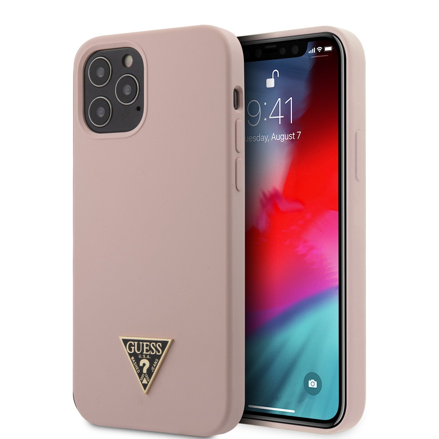 Husa Cover Guess Silicone Metal Triangle pentru iPhone 12 Pro Max Light Pink thumb