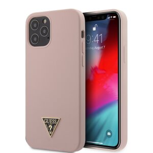 Husa Cover Guess Silicone Metal Triangle pentru iPhone 12 Pro Max Light Pink