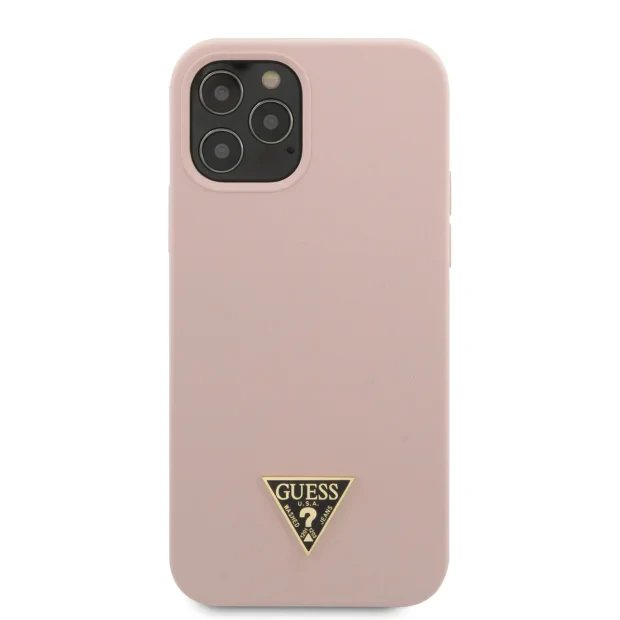 Husa Cover Guess Silicone Metal Triangle pentru iPhone 12/12 Pro Light Pink