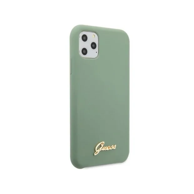 Husa Cover Guess Silicone pentru iPhone 11 Pro Max Vintage Gold Logo Kaki