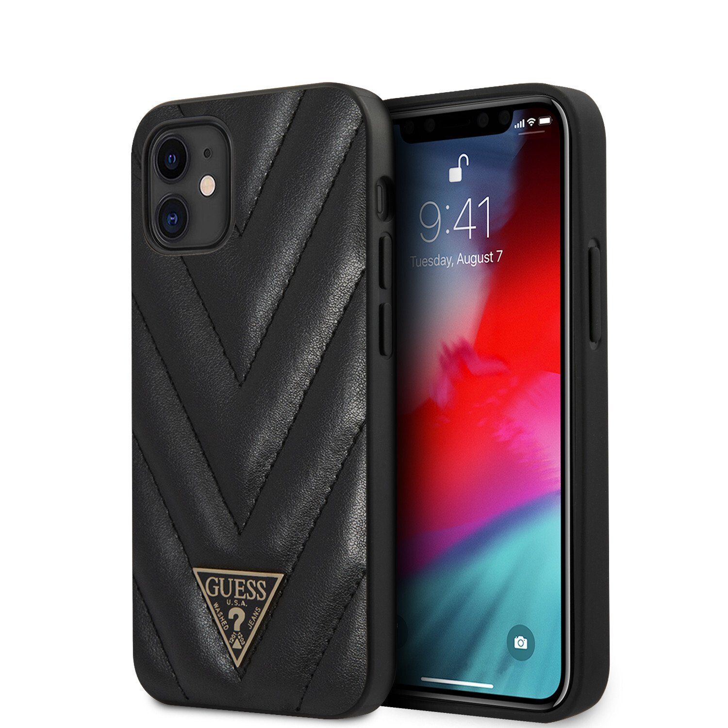 Husa Cover Guess V Quilted pentru iPhone 12 Mini Black thumb