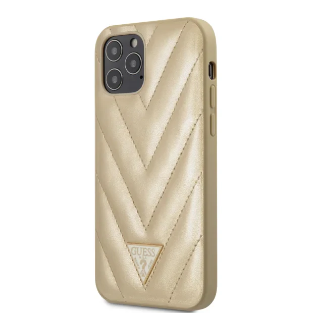 Husa Cover Guess V Quilted pentru iPhone 12 Pro Max Gold