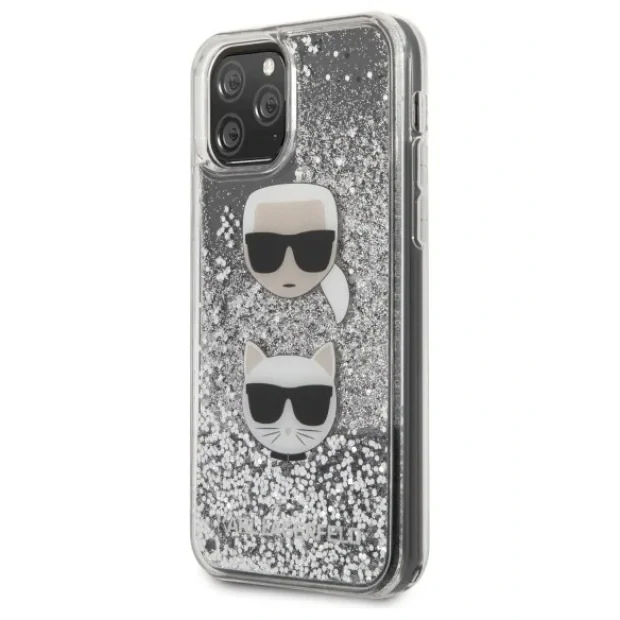 Husa Cover Karl Lagerfeld Glitter Karl&amp;Choupette pentru iPhone 11 Pro Argintiu