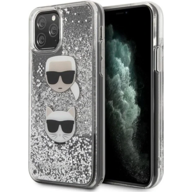 Husa Cover Karl Lagerfeld Glitter Karl&amp;Choupette pentru iPhone 11 Pro Max Argintiu