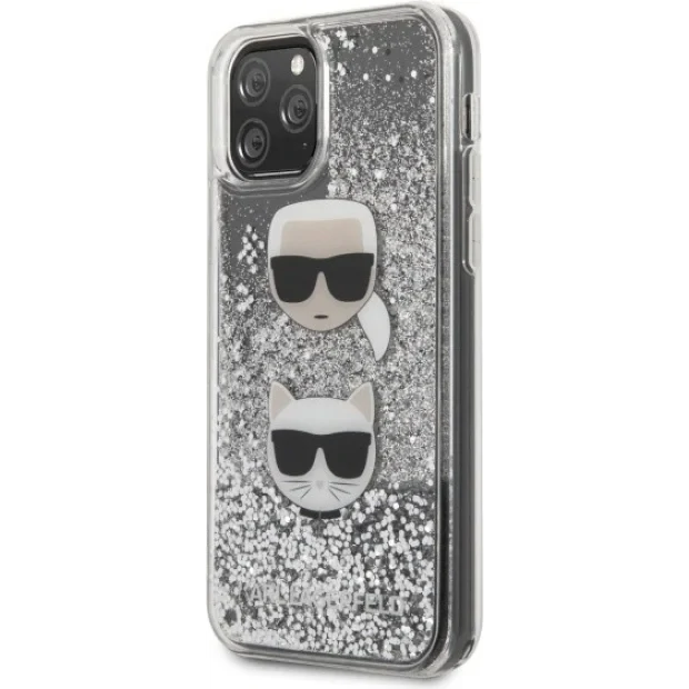 Husa Cover Karl Lagerfeld Glitter Karl&amp;Choupette pentru iPhone 11 Pro Max Argintiu