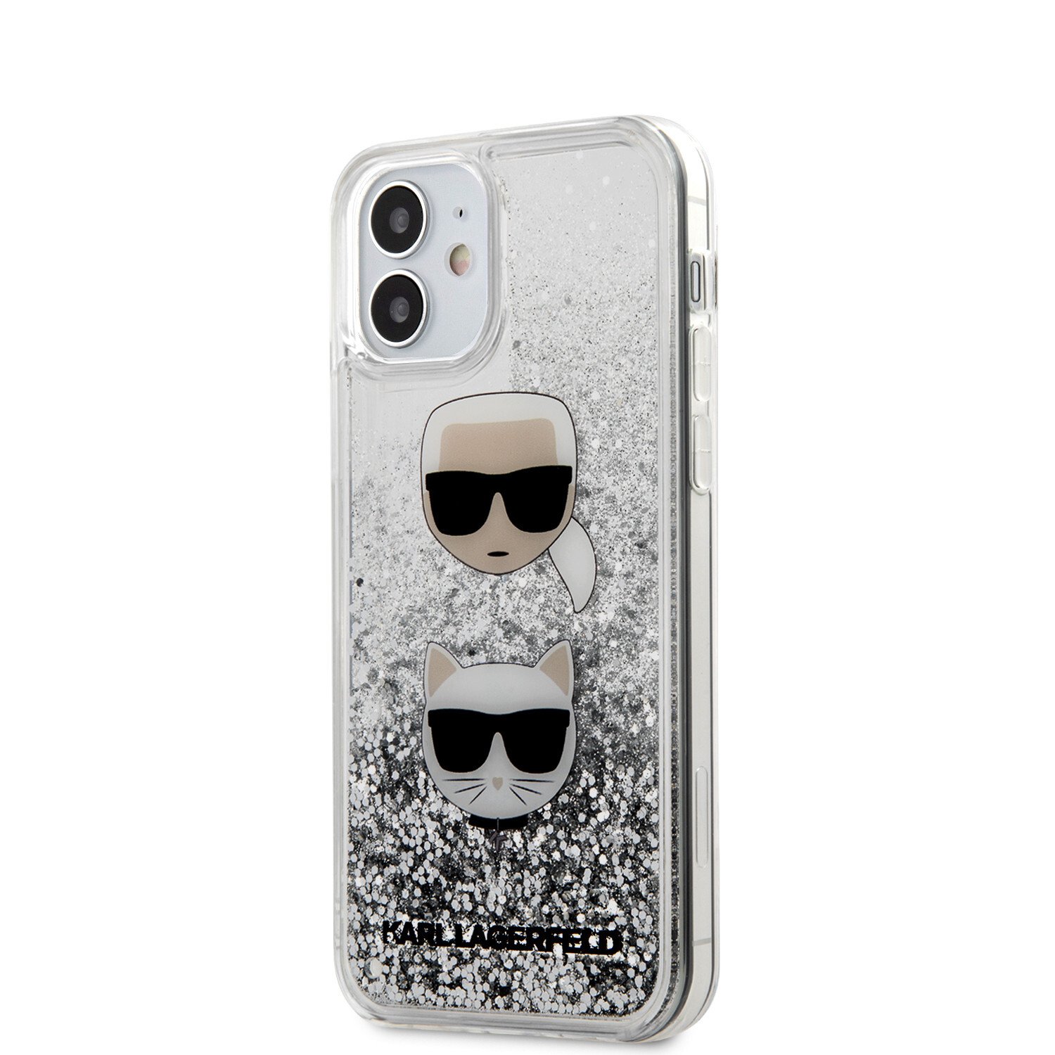 Husa Cover Karl Lagerfeld Glitter Liquid 2 Heads pentru iPhone 12 Mini Silver thumb