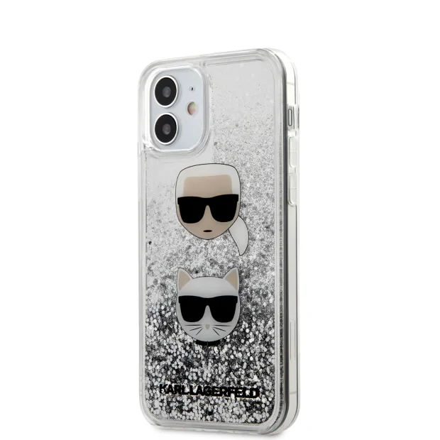 Husa Cover Karl Lagerfeld Glitter Liquid 2 Heads pentru iPhone 12 Mini Silver