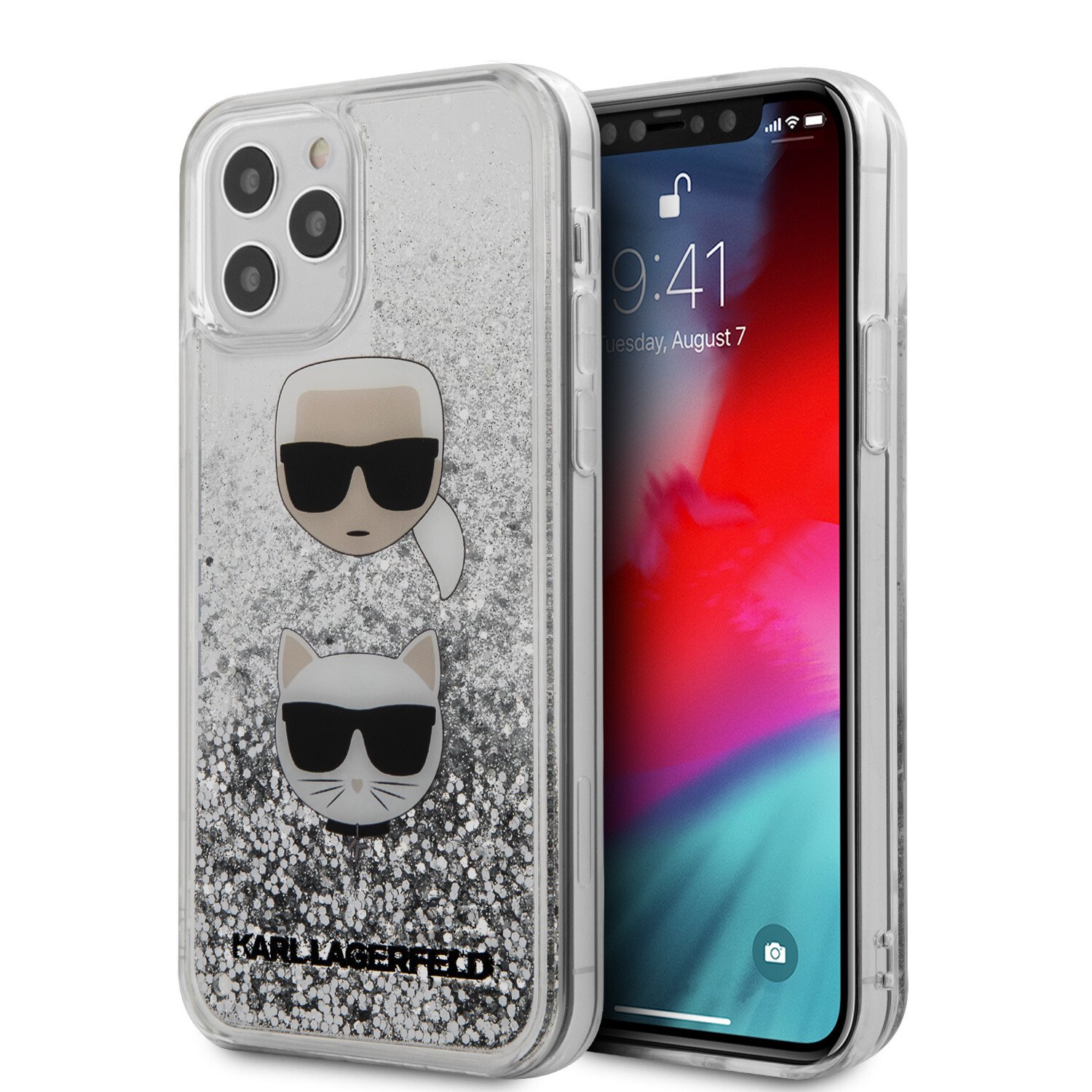 Husa Cover Karl Lagerfeld Glitter Liquid 2 Heads pentru iPhone 12 Pro Max Silver thumb