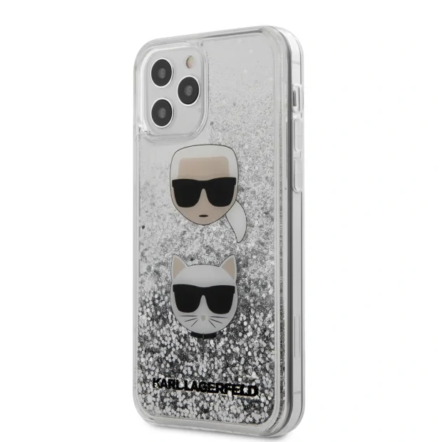 Husa Cover Karl Lagerfeld Glitter Liquid 2 Heads pentru iPhone 12/12 Pro Silver
