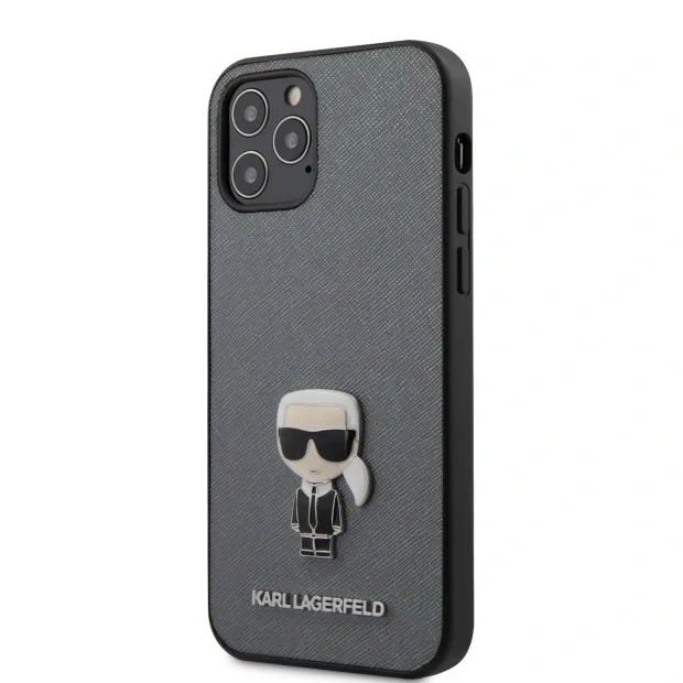 Husa Cover Karl Lagerfeld Saffiano Iconic pentru iPhone 12 Pro Max Silver