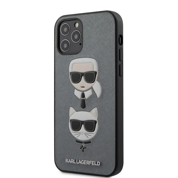 Husa Cover Karl Lagerfeld Saffiano K&amp;C Heads pentru iPhone 12 Pro Max Silver