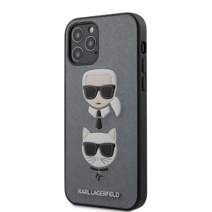 Husa Cover Karl Lagerfeld Saffiano K&amp;C Heads pentru iPhone 12/12 Pro Silver