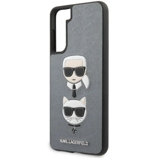 Husa Cover Karl Lagerfeld Saffiano K&amp;C Heads pentru Samsung Galaxy S21 Plus Silver