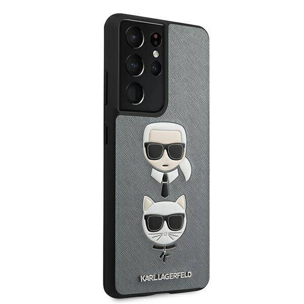 Husa Cover Karl Lagerfeld Saffiano K&C Heads pentru Samsung Galaxy S21 Ultra Silver thumb