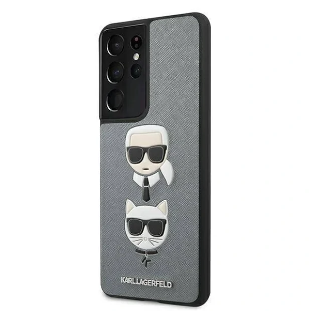 Husa Cover Karl Lagerfeld Saffiano K&amp;C Heads pentru Samsung Galaxy S21 Ultra Silver