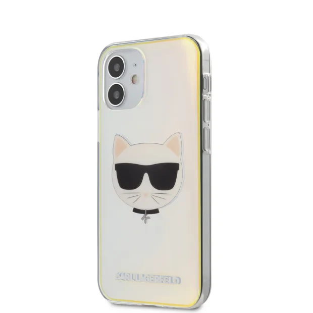 Husa Cover Karl Lagerfeld TPU Choupette Head Iridescente pentru iPhone 12 Mini Clear