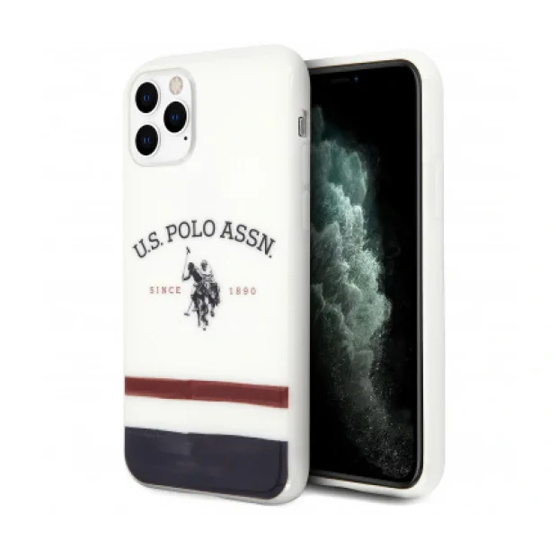 Husa Cover US Polo TPU Tricolor Blurred pentru iPhone 11 Pro Max  White