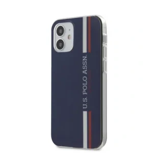 Husa Cover US Polo TPU Tricolor Vertical Stripes pentru iPhone 12 Mini Navy