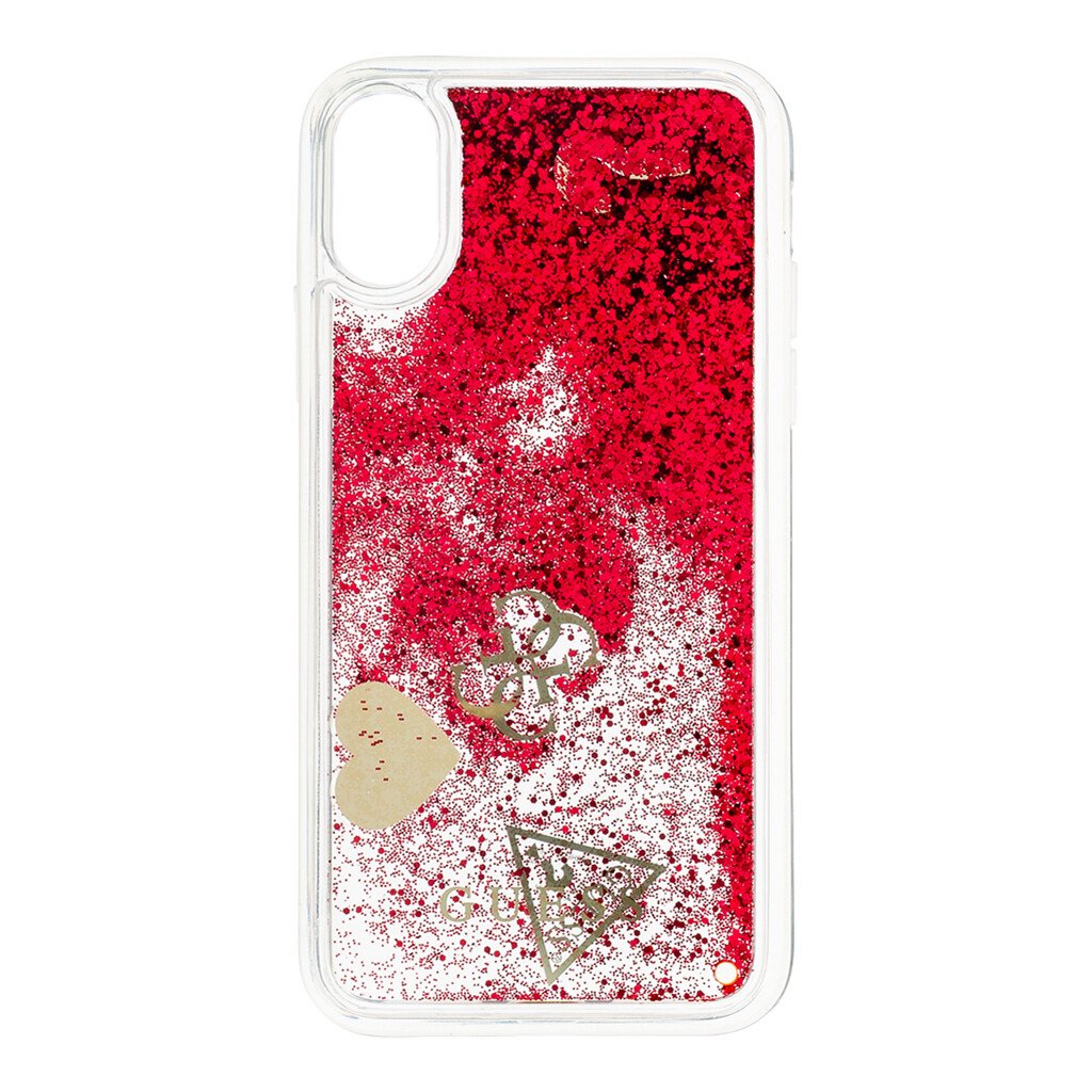 Husa Guess Liquid Glitter Hearts pentru iPhone X, Rapsberry thumb