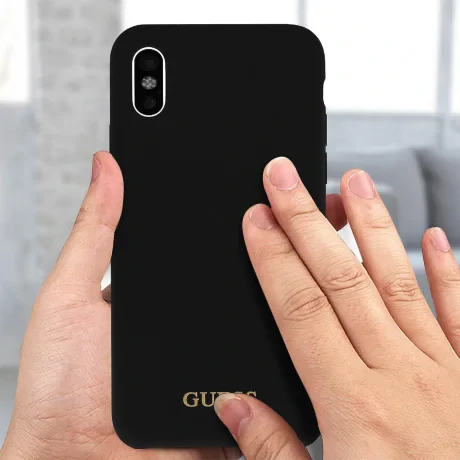 Husa Guess Silicone Cover Gold Logo iPhone X/XS, Negru