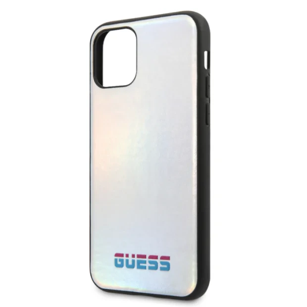 Husa Hard iPhone 11 Iredescent Silver Pu Leather Guess