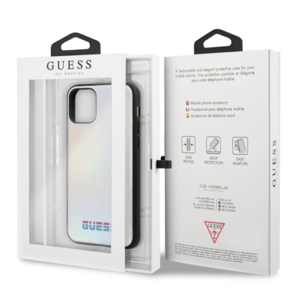 Husa Hard iPhone 11 Iredescent Silver Pu Leather Guess