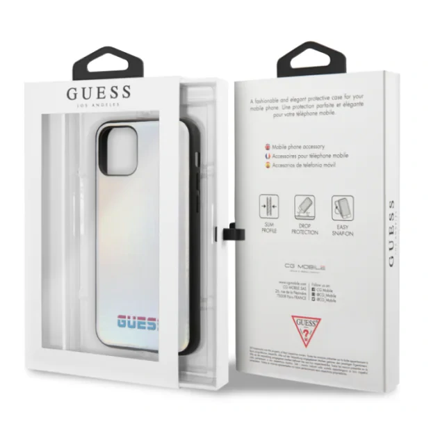 Husa Hard iPhone 11 Iredescent Silver Pu Leather Guess