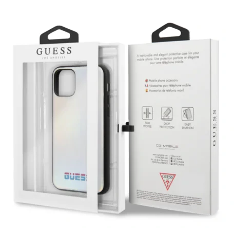 Husa Hard iPhone 11 Pro Max Iredescent Silver Pu Leather Guess