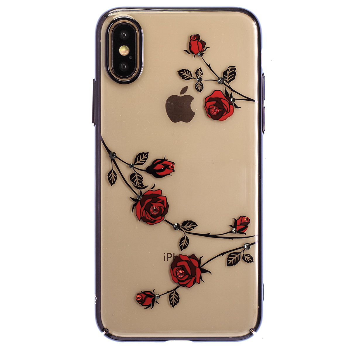 Husa Hard iPhone XS Kingxbar Blossom Series Rose, Black Frame thumb