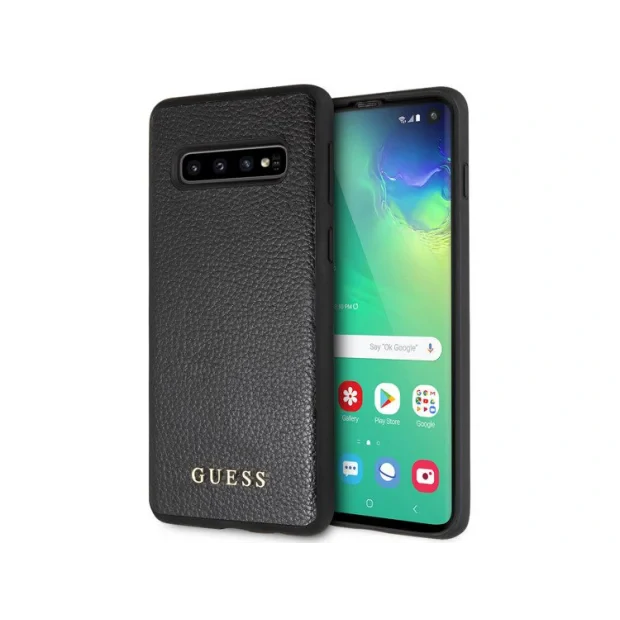 Husa hard Samsung Galaxy S10, Guess Negru Leather Case