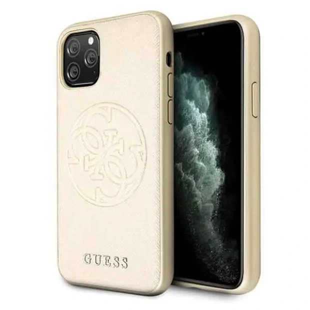 Husa iPhone 11 Pro, Saffiano Circle Logo , Guess Auriu