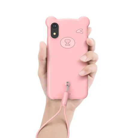 Husa iPhone XR Bear Silicone Roz Baseus