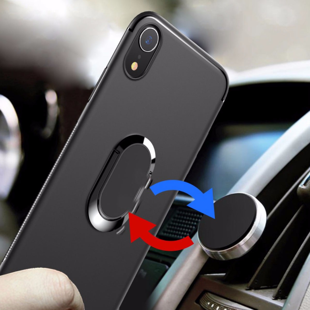 Husa iPhone XR 6.1'' Magnetic Finger Ring Neagra thumb
