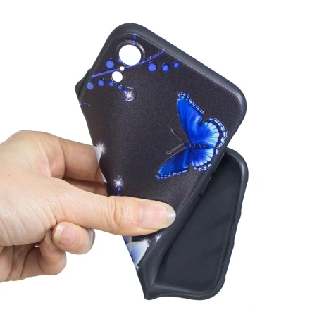 Husa iPhone XR, Printing Embossed, Blue Flower