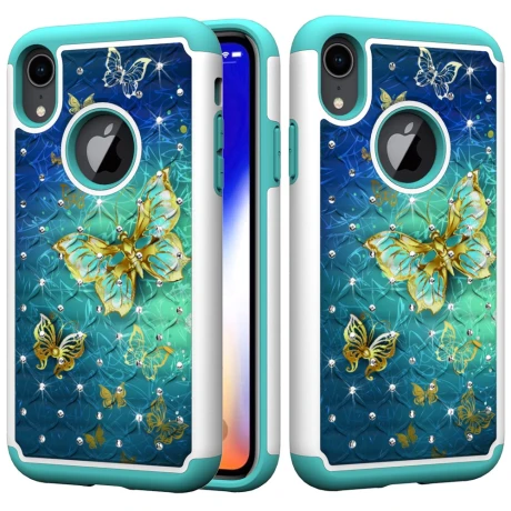 Husa iPhone XR Printing Rhinestone - Gold Butterfly