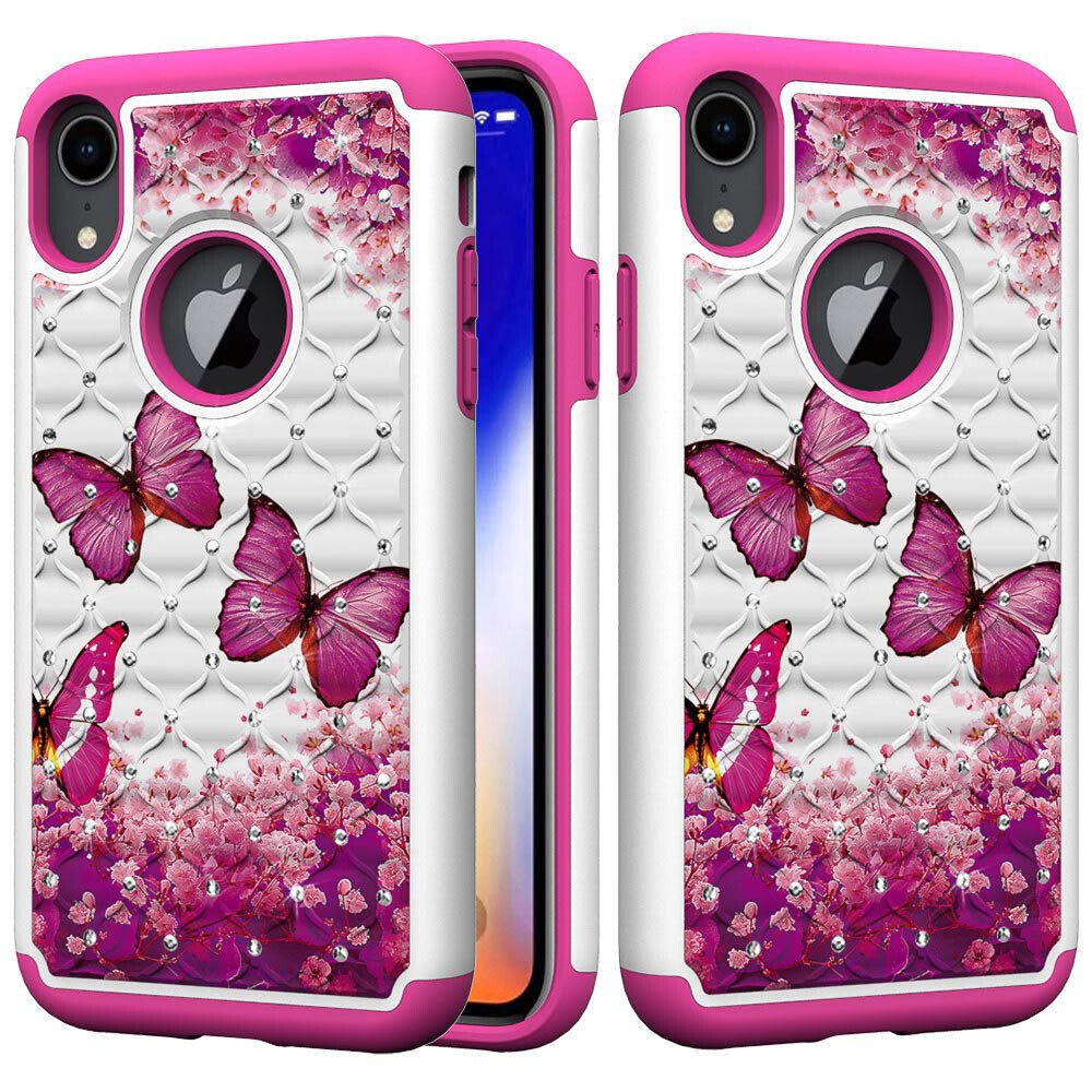 Husa iPhone XR Printing Rhinestone - Pink Butterfly thumb