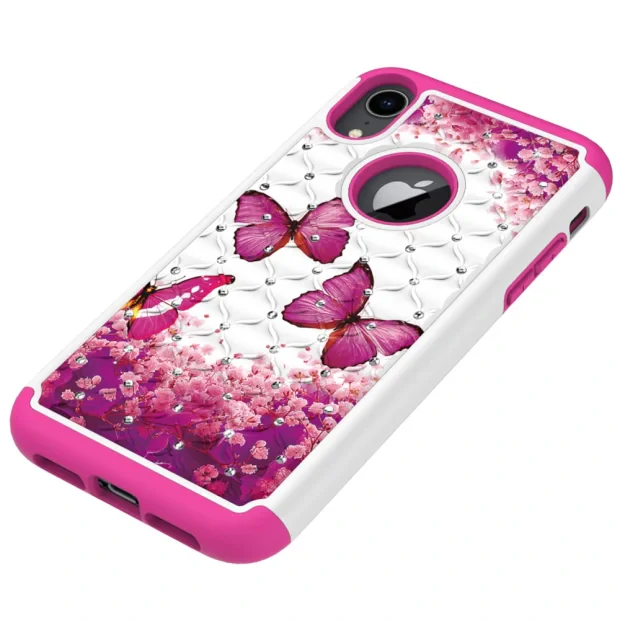 Husa iPhone XR Printing Rhinestone - Pink Butterfly