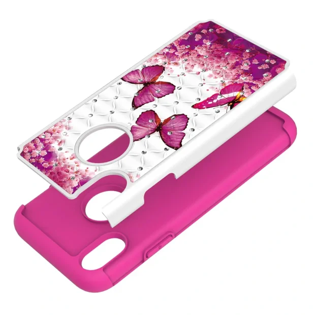 Husa iPhone XR Printing Rhinestone - Pink Butterfly