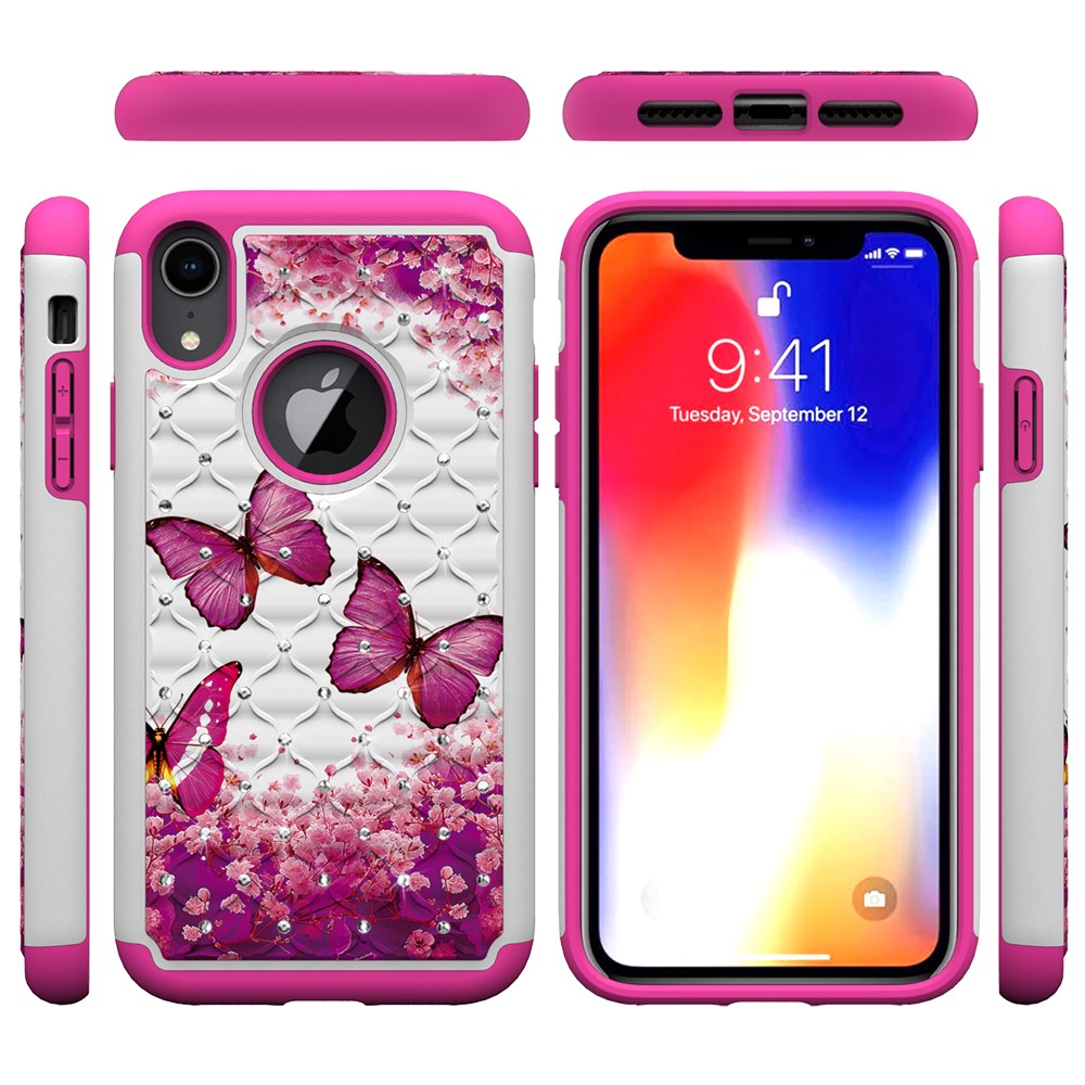 Husa iPhone XR Printing Rhinestone - Pink Butterfly thumb