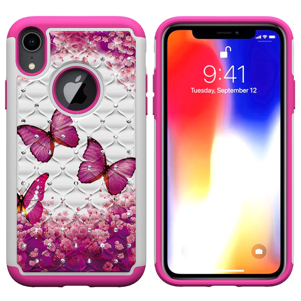 Husa iPhone XR Printing Rhinestone - Pink Butterfly thumb