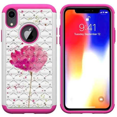 Husa iPhone XR Printing Rhinestone - Pink Flower
