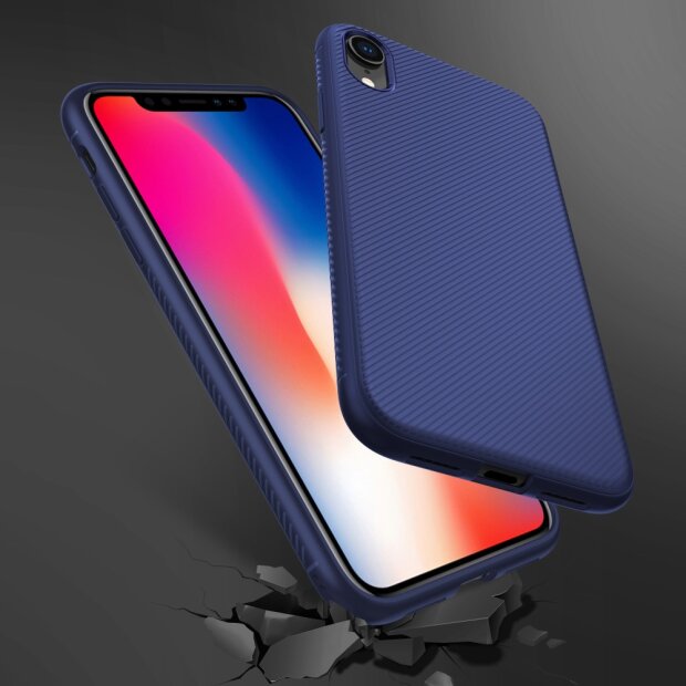 Husa iPhone XR 6.1&#039;&#039; Twill Texture Silicone Albastra