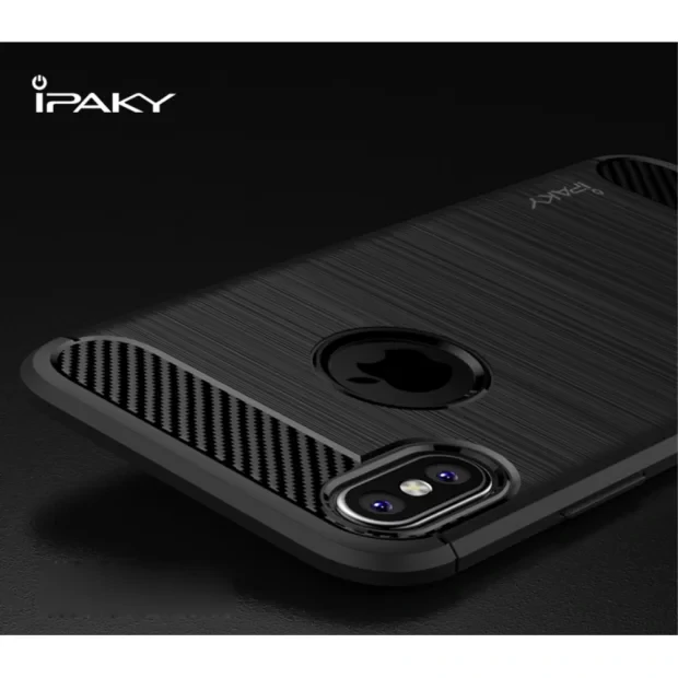 Husa iPhone XS/X 5.8&#039;&#039;, Carbon Fiber, Ipaky, Neagra