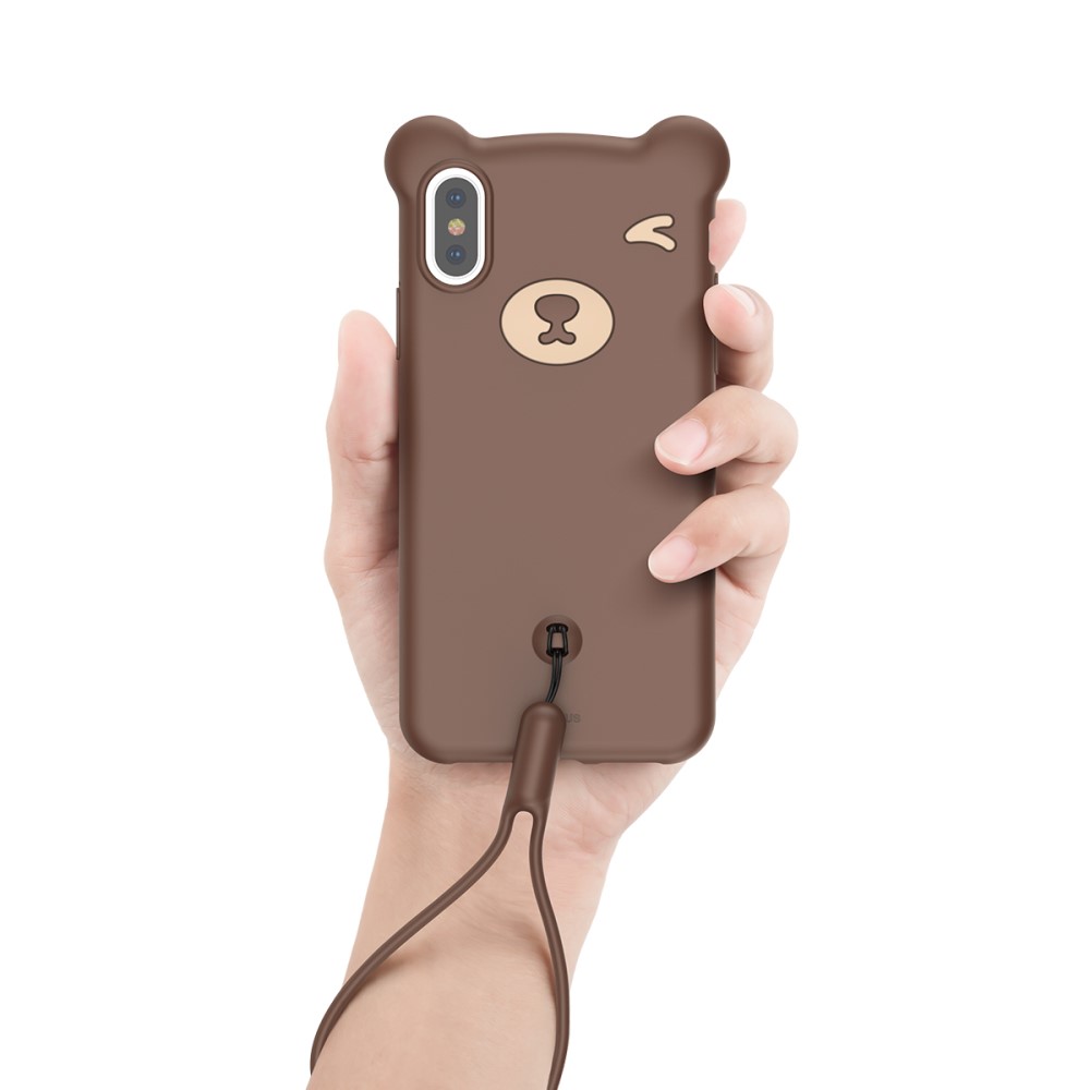 Husa iPhone X/XS Bear Silicone Maro Baseus thumb