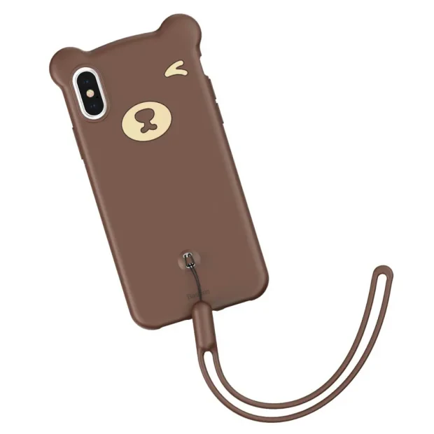 Husa iPhone X/XS Bear Silicone Maro Baseus