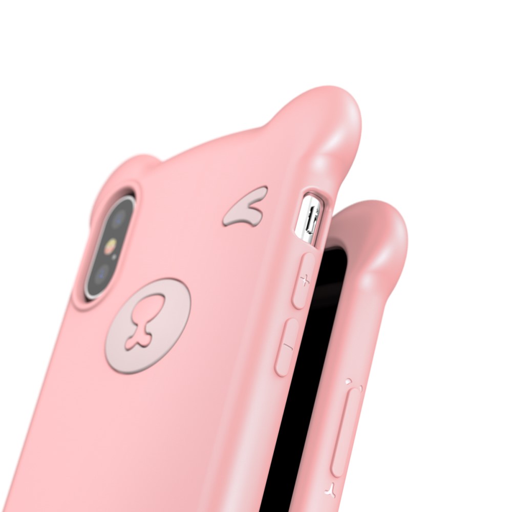 Husa iPhone X/XS Bear Silicone Roz Baseus thumb