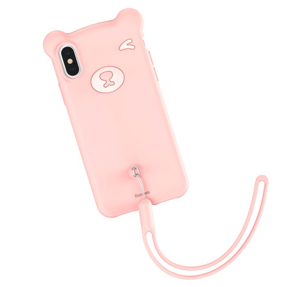 Husa iPhone X/XS Bear Silicone Roz Baseus thumb